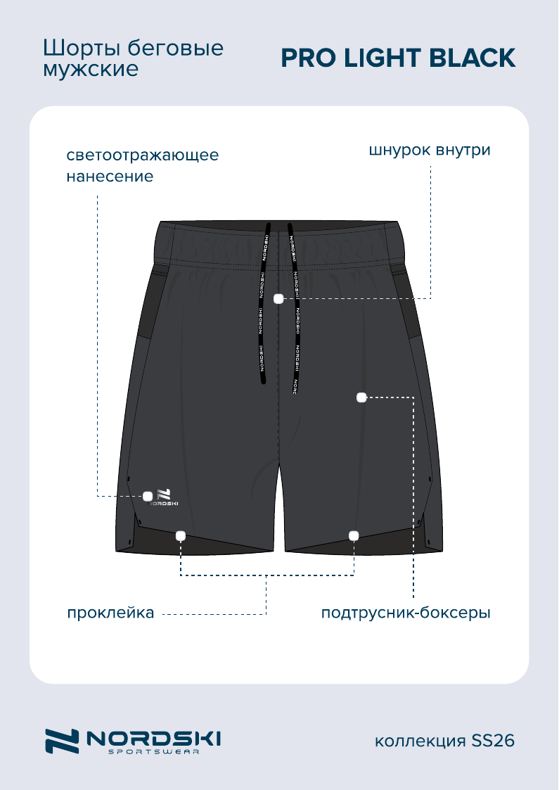 NSM1102100 Шорты беговые NORDSKI Pro Light Black